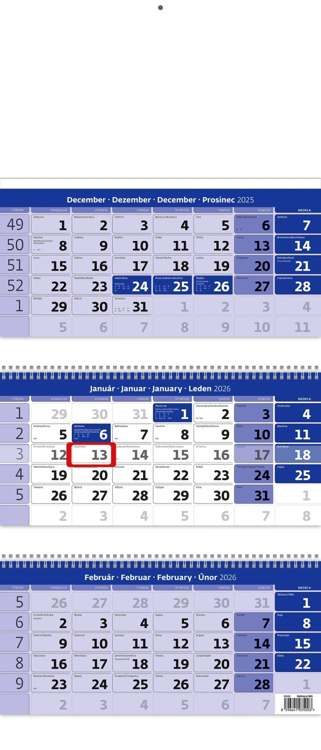 Trojmesačný kalendár modrý so špirálou