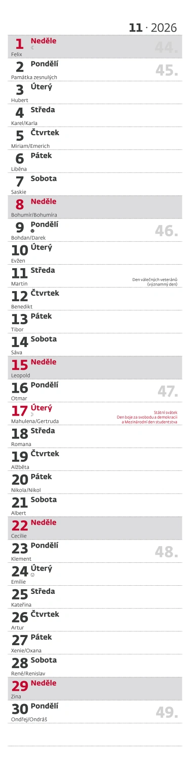 Kalendář Poznámková vázanka