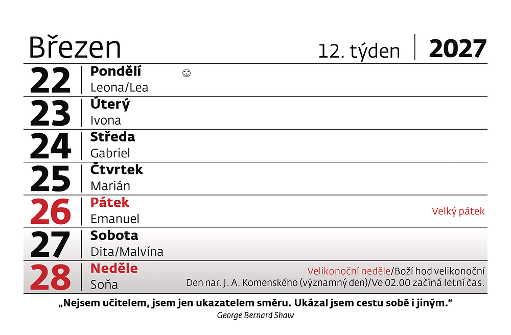 Plánovací kalendář Týdenní "S" s citáty