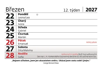 Plánovací kalendář Týdenní "S" s citáty