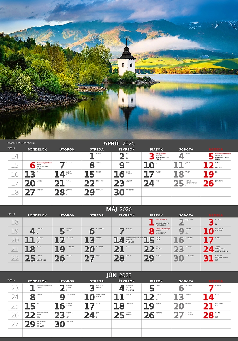 Kalendár Slovensko - trojmesačné