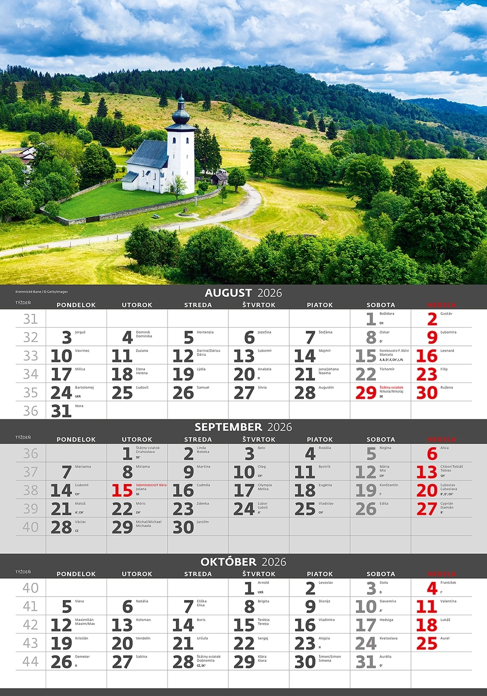 Kalendár Slovensko - trojmesačné