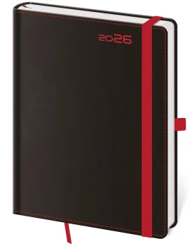 Týdenní diář A5 Black Red s poutkem