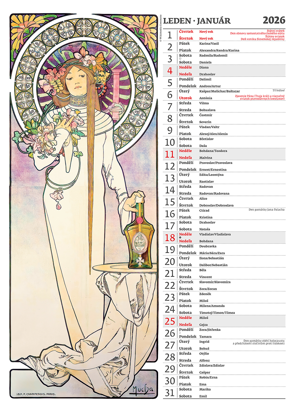 Kalendár Alfons Mucha