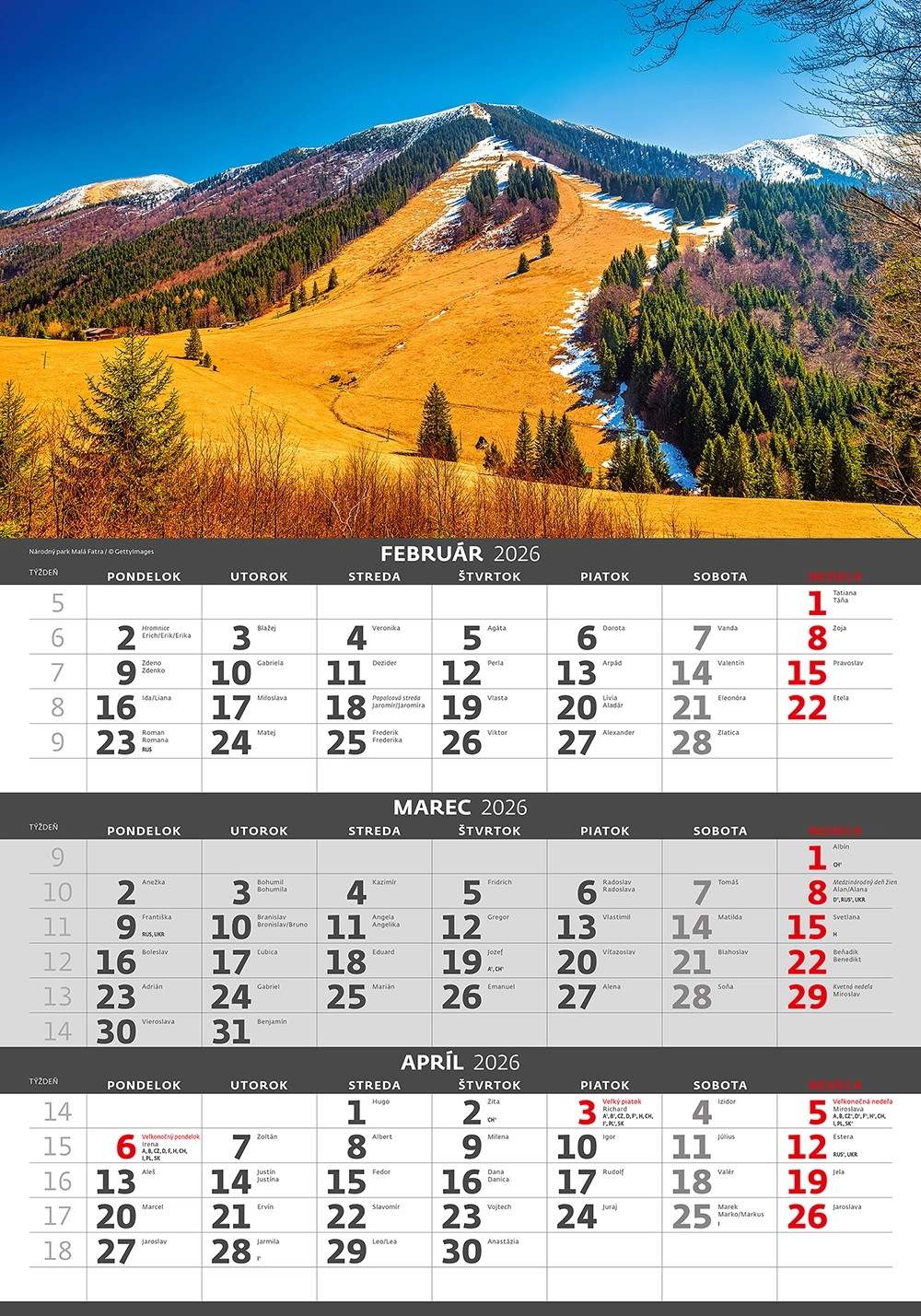 Kalendár Slovensko - trojmesačné