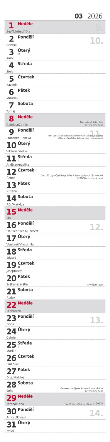 Kalendář Poznámková vázanka