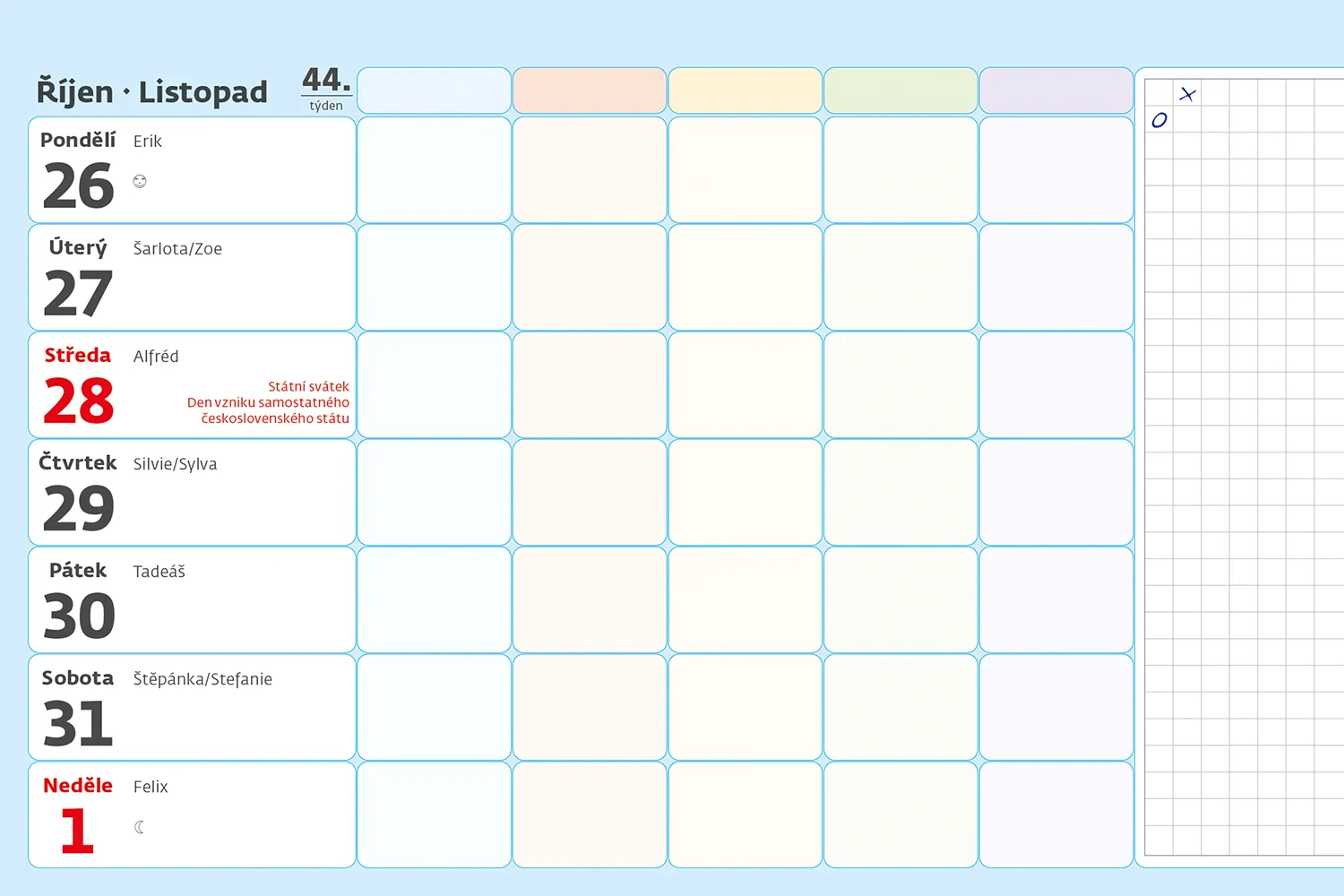 Týdenní školní plánovací kalendář