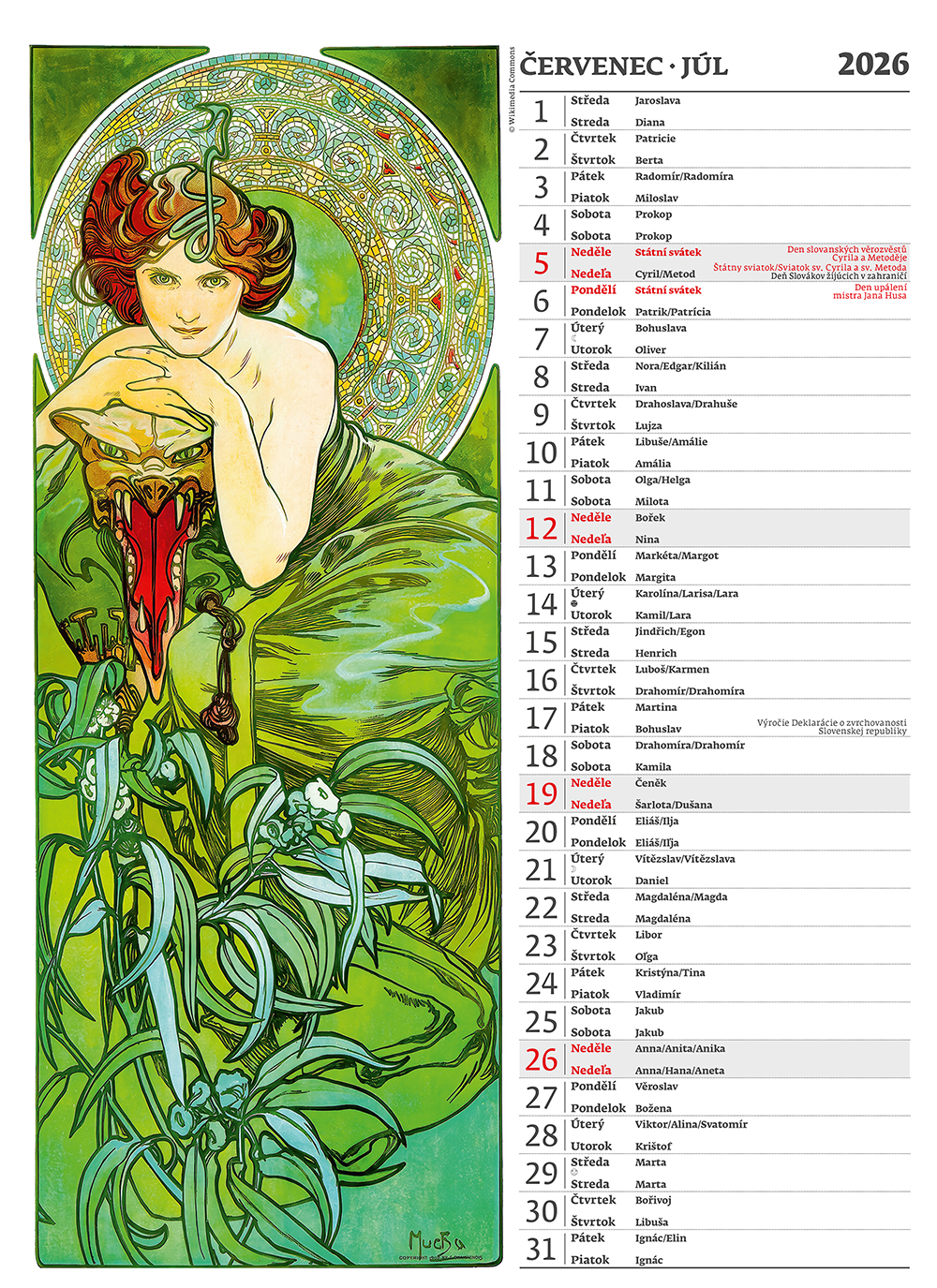 Kalendár Alfons Mucha