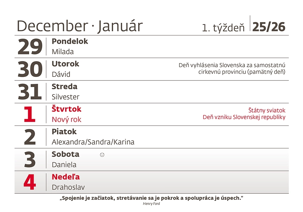 Týždenný kalendár s citátmi