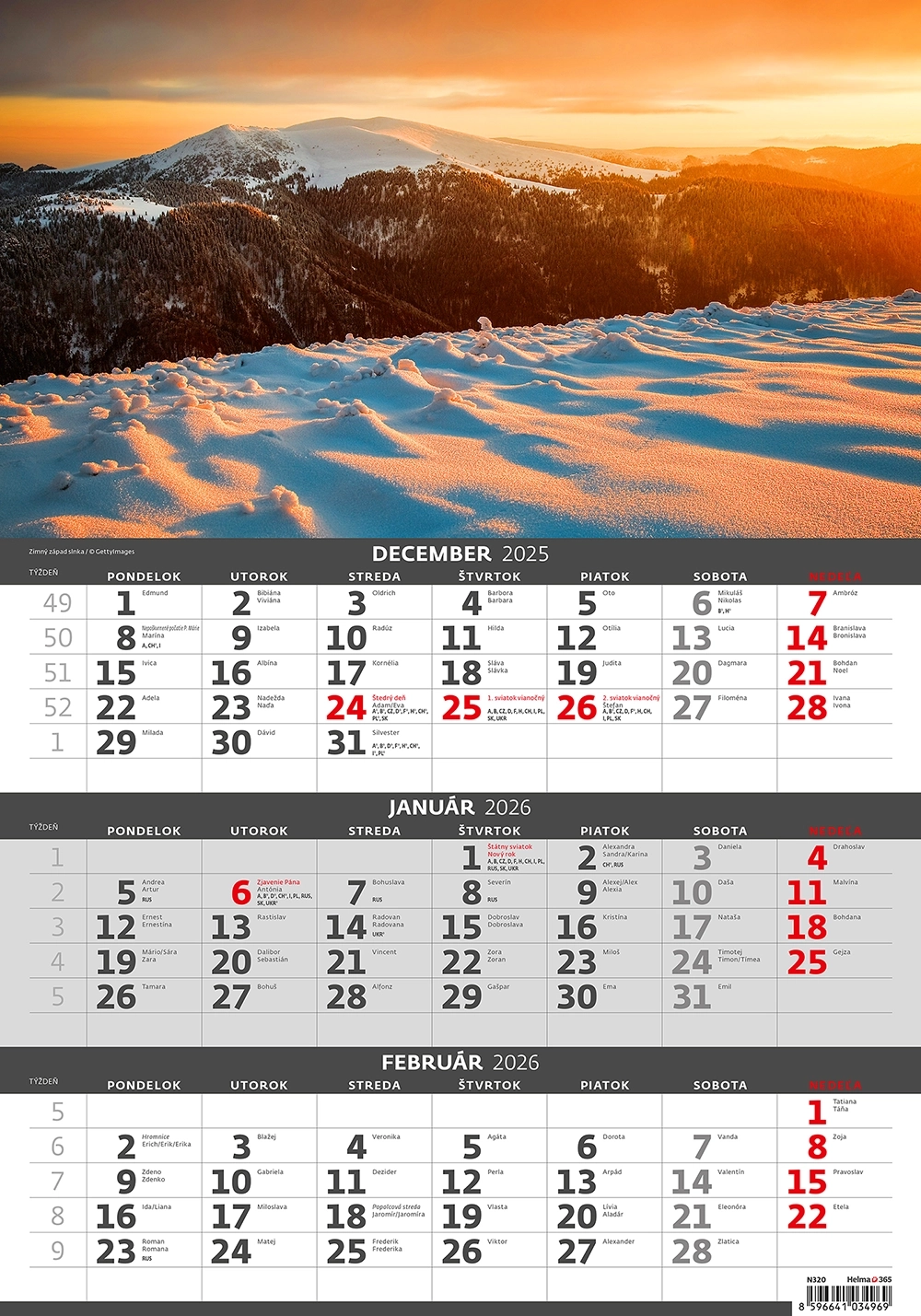 Kalendár Slovensko - trojmesačné