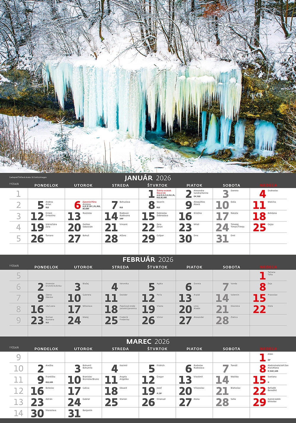 Kalendár Slovensko - trojmesačné