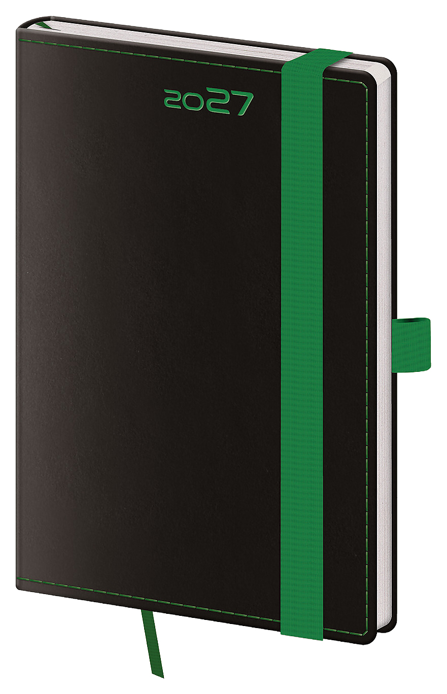 Vreckový diár A6 Black Green s pútkom